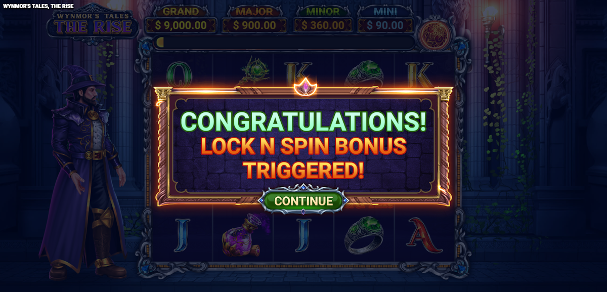 Wynmors Tales - The Rise slot bonus round activated by Wizard Games