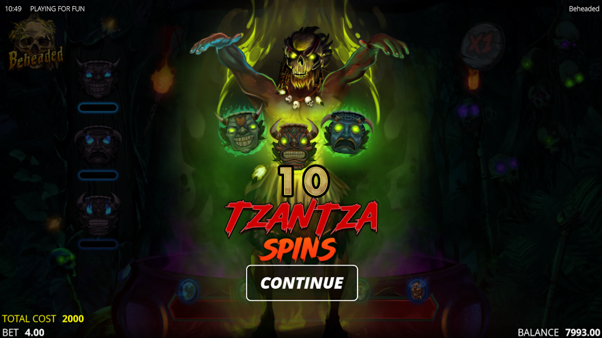 beheaded slot tzantza spins granted screen by nolimit city