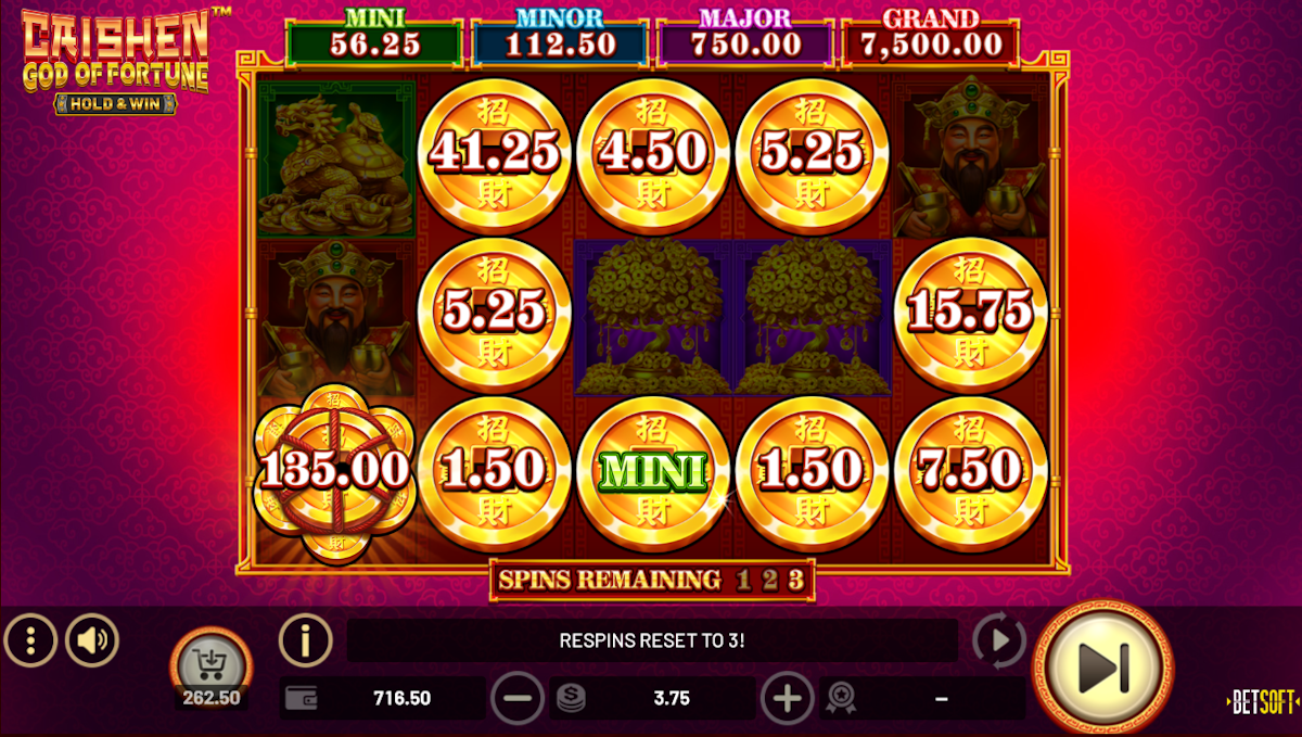 caishen god of fortune hold and win slot bonus game by betsoft