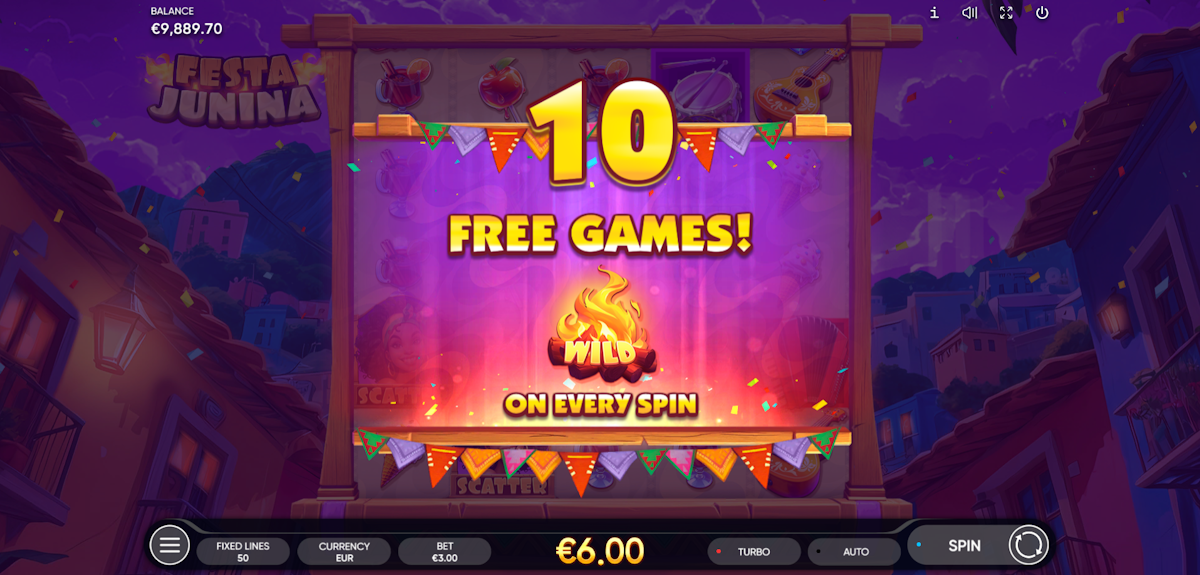 festa junina slot 10 free games screen by endorphina