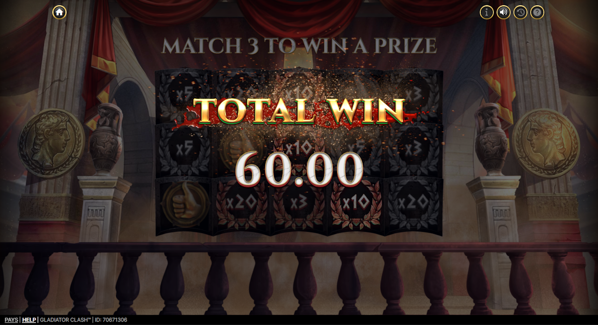 gladiator clash slot total win screen by netent