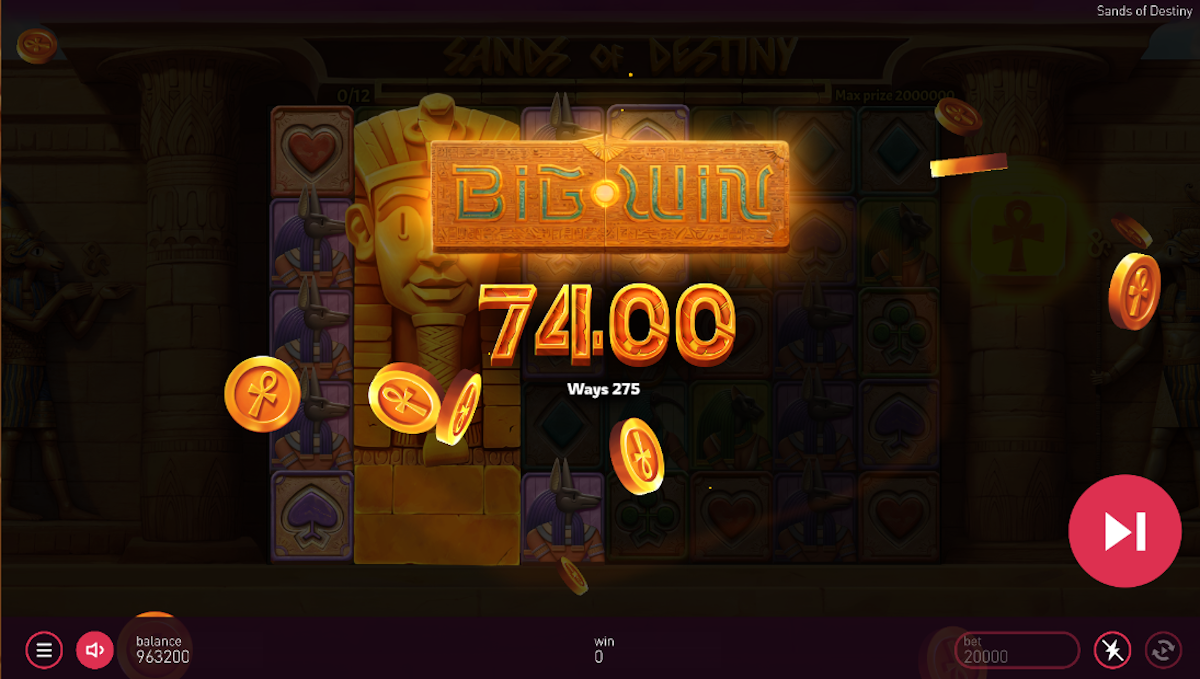 sands of destiny slot big win screen by peter and sons