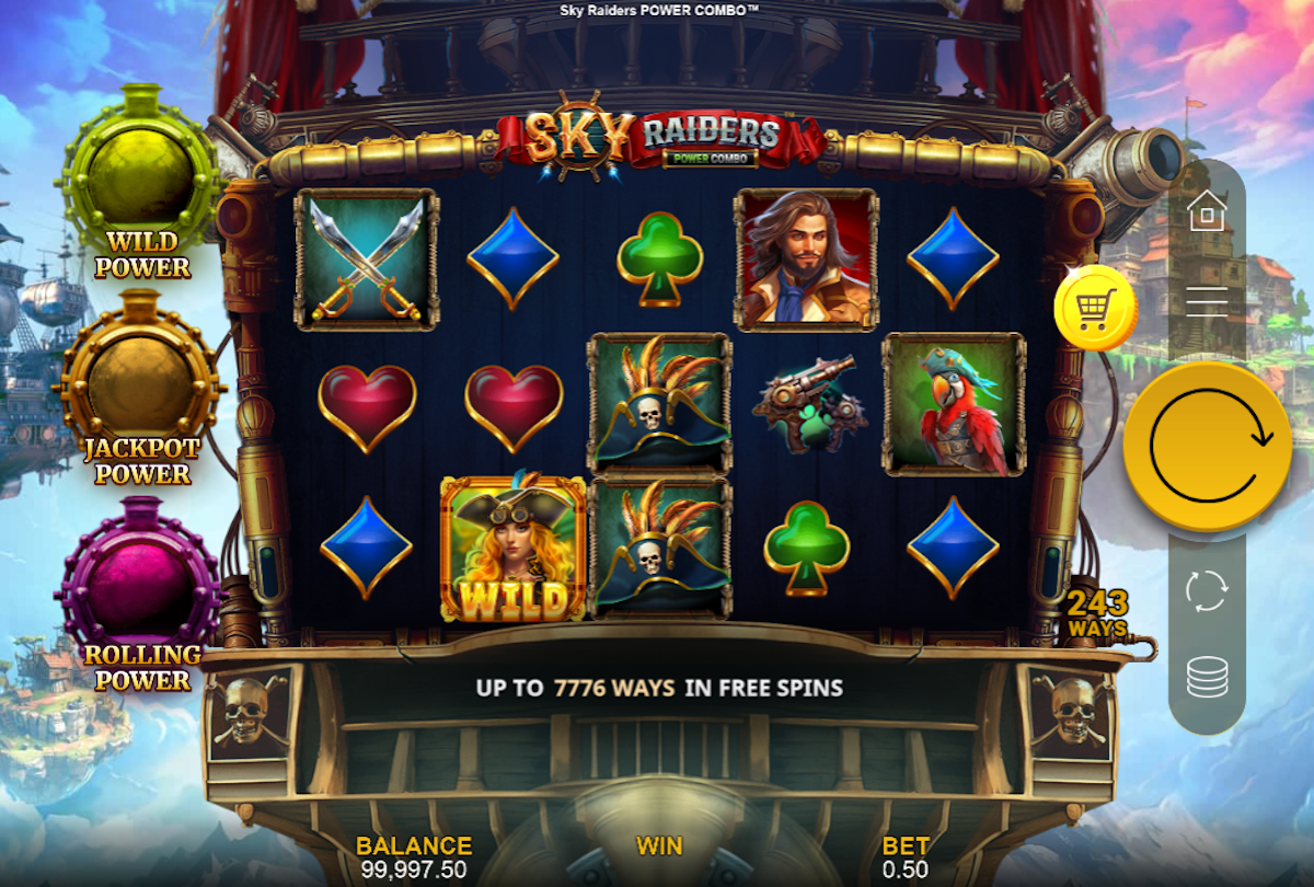 sky raiders power combo slot base game by all for one studios