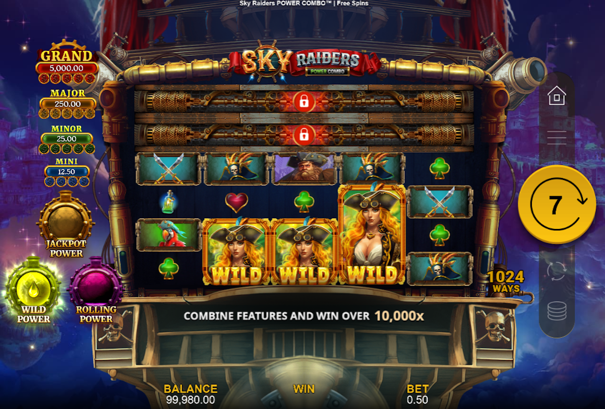 sky raiders power combo slot free spins feature by all for one studios
