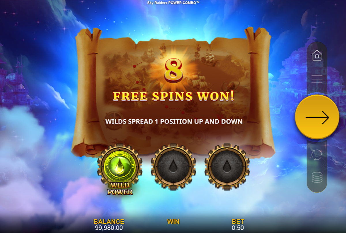 sky raiders power combo slot free spins award by all for one studios