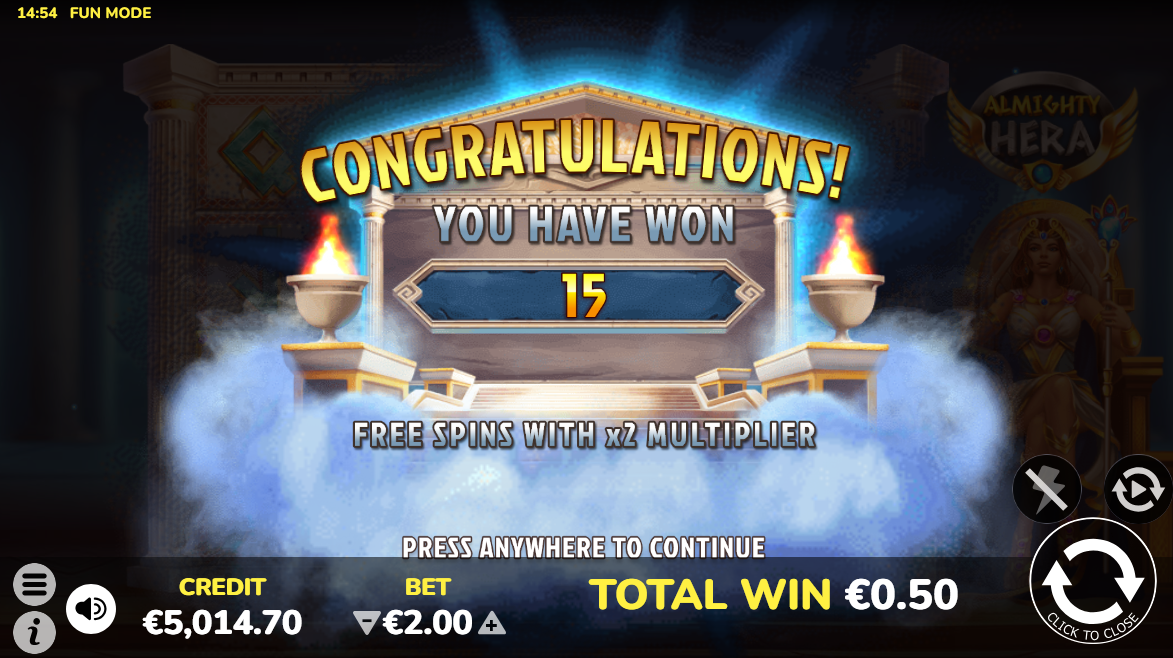 almighty hera slot congratulations screen by indigo magic