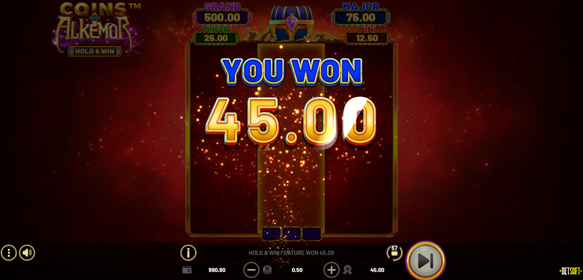 coins of alkemor hold & win slot big win screen by betsoft gaming