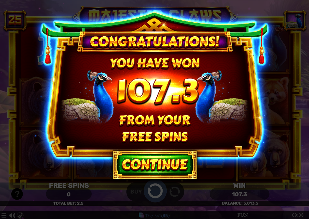 majestic claws slot big wins screen by spinomenal