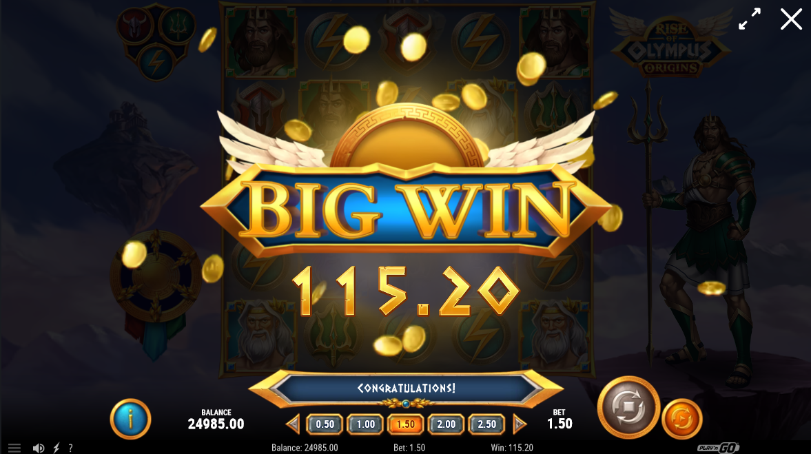 rise of olympus origins slot free big win screen by playn go
