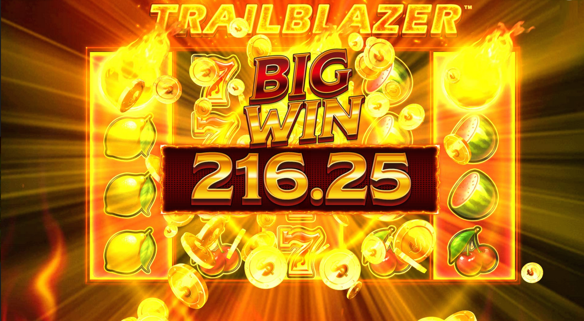 trailblazer slot stacked wilds in big win screen by blueprint gaming
