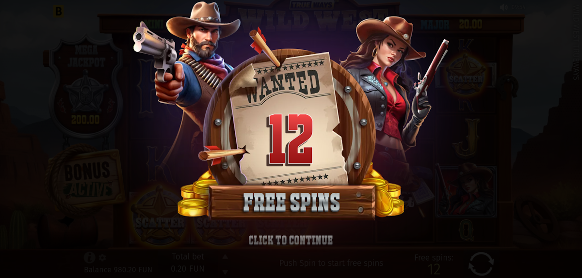 wild west trueways slot free spins award by bgaming