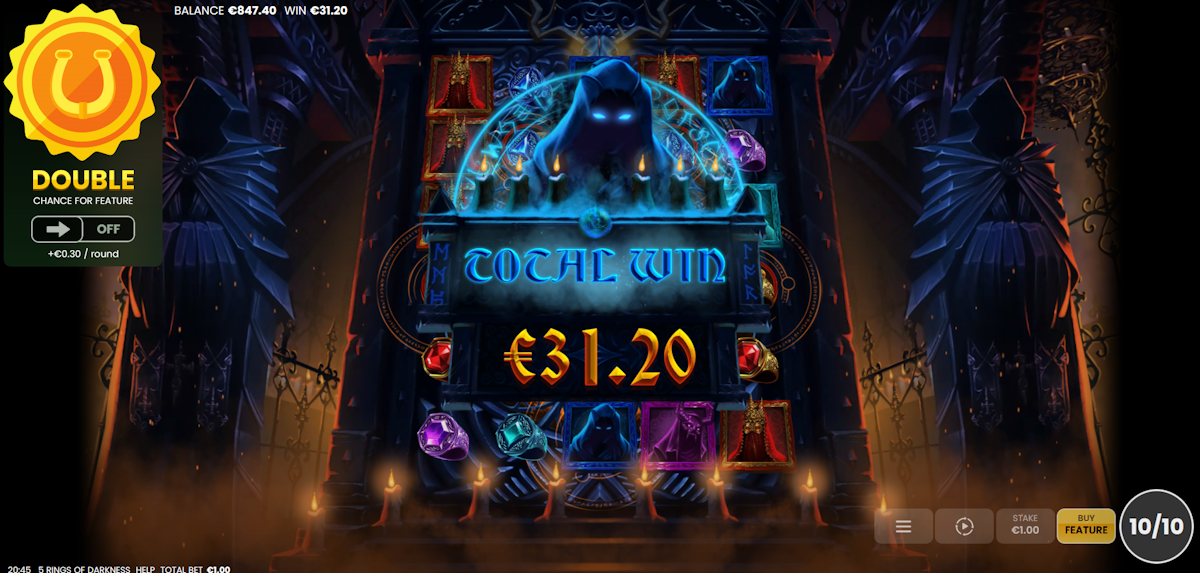 5 rings of darkness slot total bonus win screen by octoplay