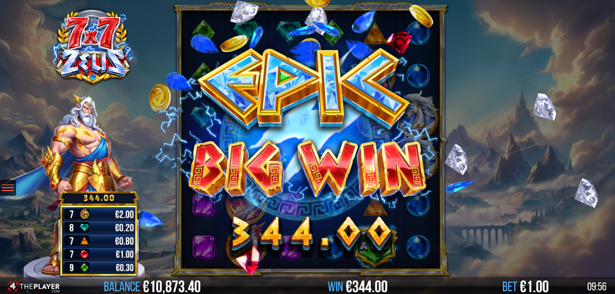 7x7 zeus slot big win screen by 4theplayer