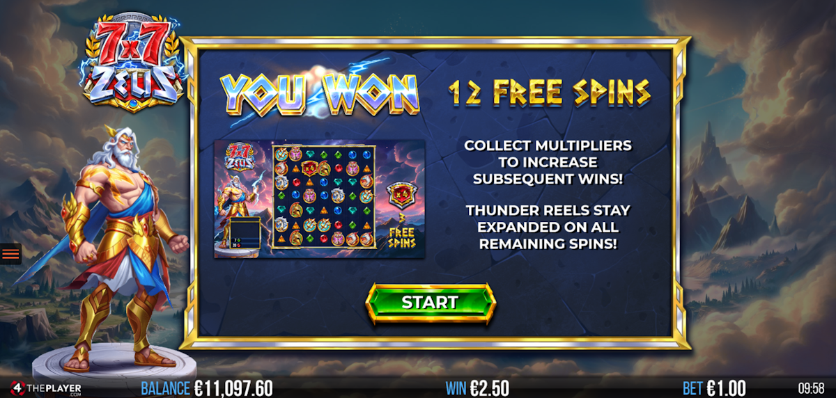 7x7 zeus slot free spins award by 4theplayer