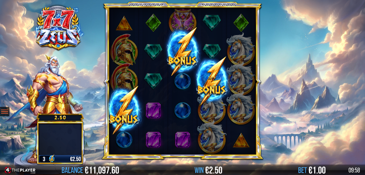 7x7 zeus slot bonus feature trigger by 4theplayer