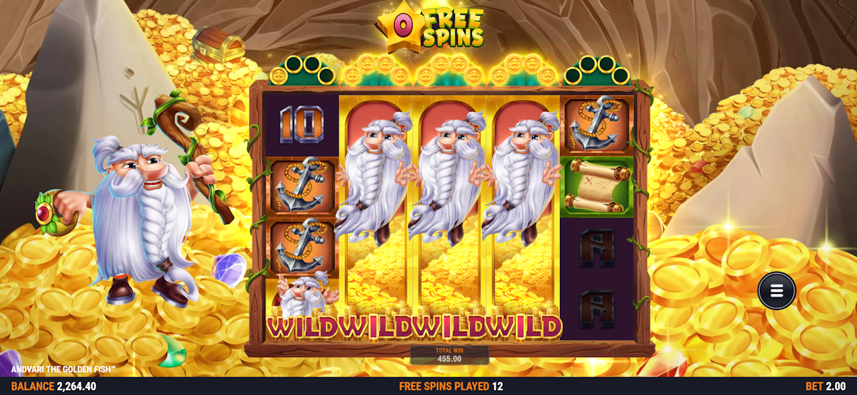 andvari the golden fish slot stacked wilds in bonus feature by foxium