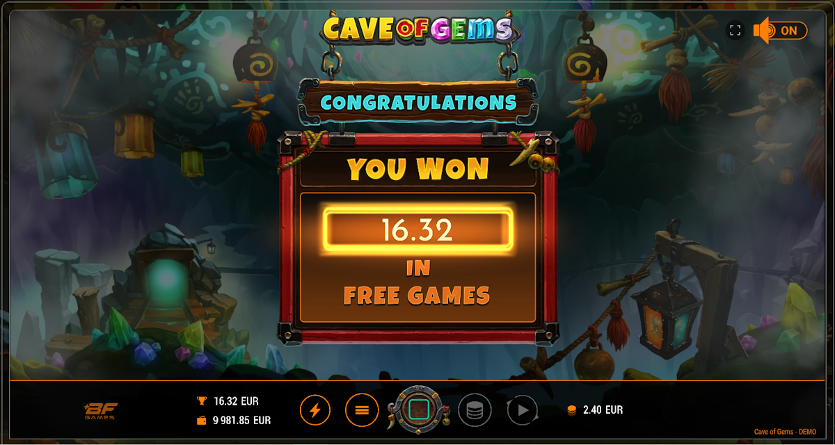 cave of gems slot bonus round win by bf games