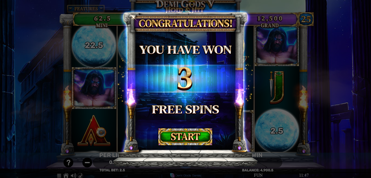 demi gods v hold and hit slot free spins award by spinomenal