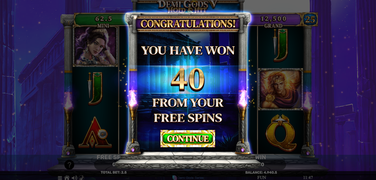 demi gods v hold and hit slot win screen by spinomenal