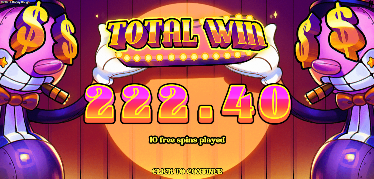 donny dough slot free spins win screen by hacksaw gaming