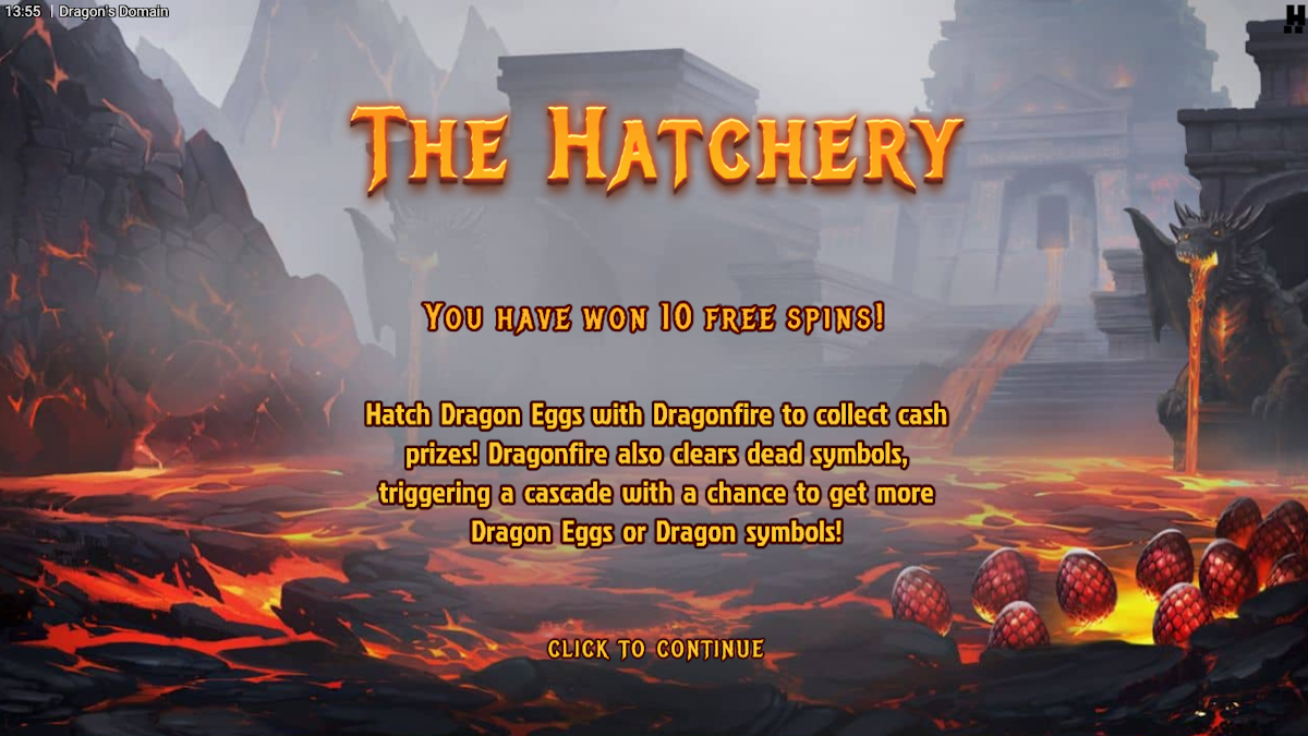 dragon's domain slot bonus round award screen by hacksaw gaming