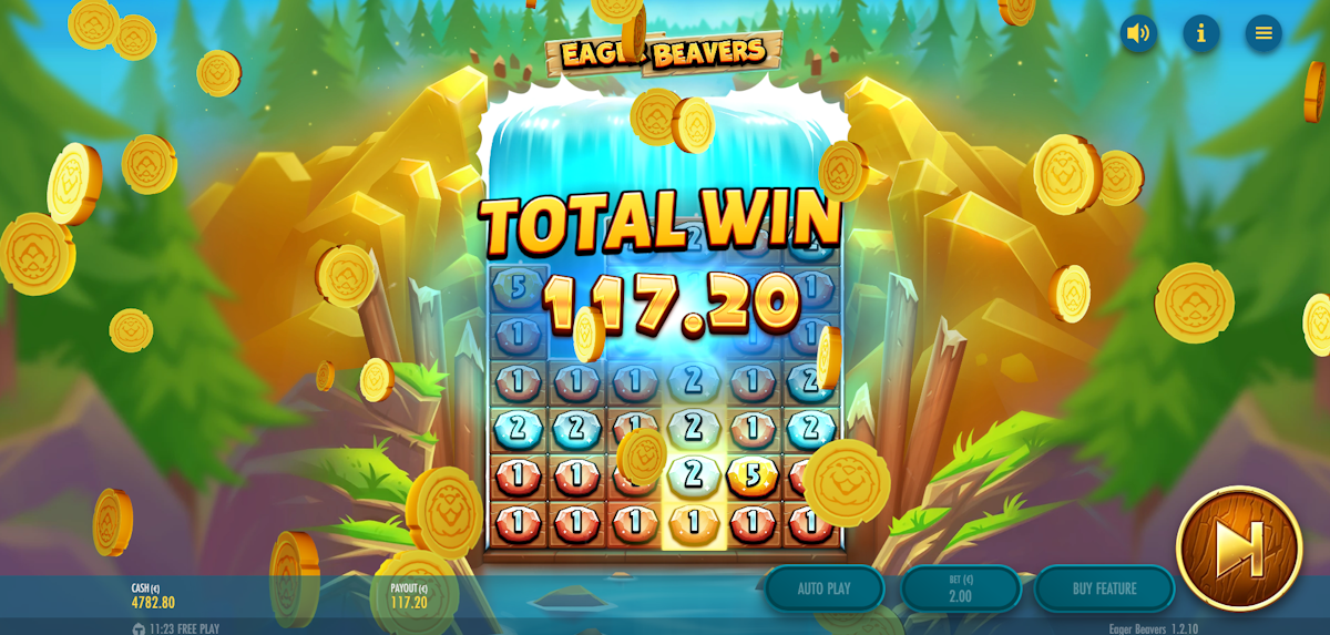 eager beavers slot bonus round total win screen by thunderkick