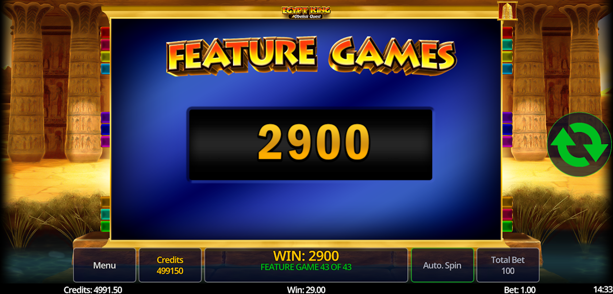 egypt king obelisk quest slot bonus bonus feature win screen by swintt