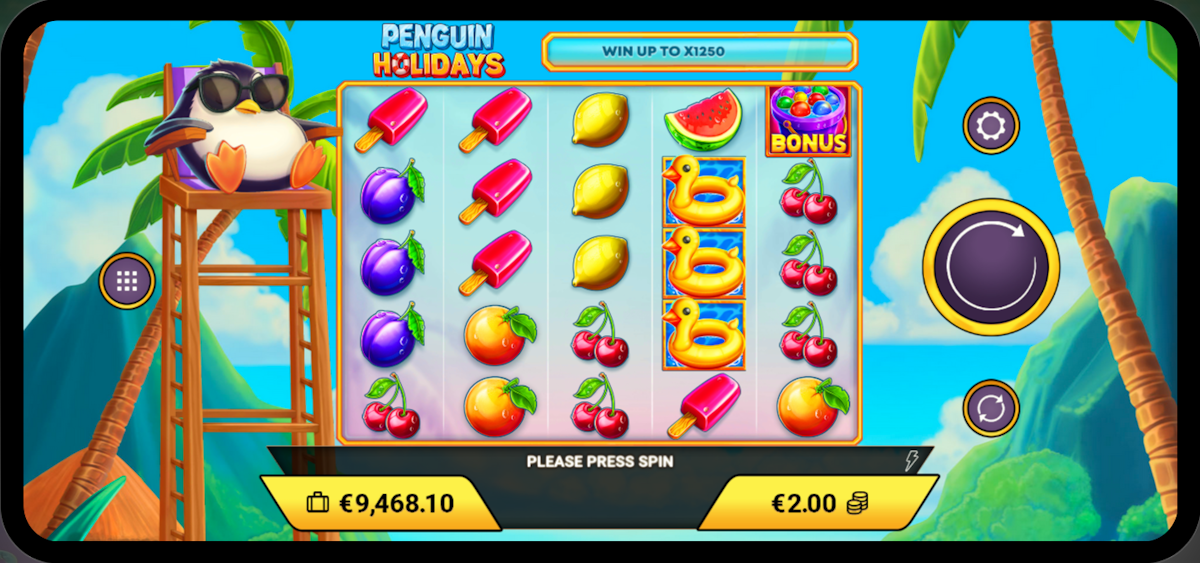 penguin holidays slot base game by amigo gaming