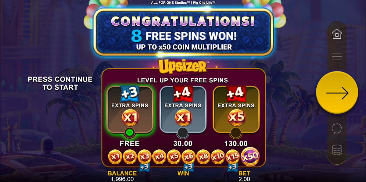 pig city life slot free spins award screen by all for one studios