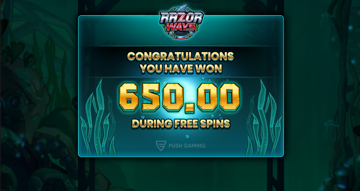 razor ways slot free spins win screen by push gaming