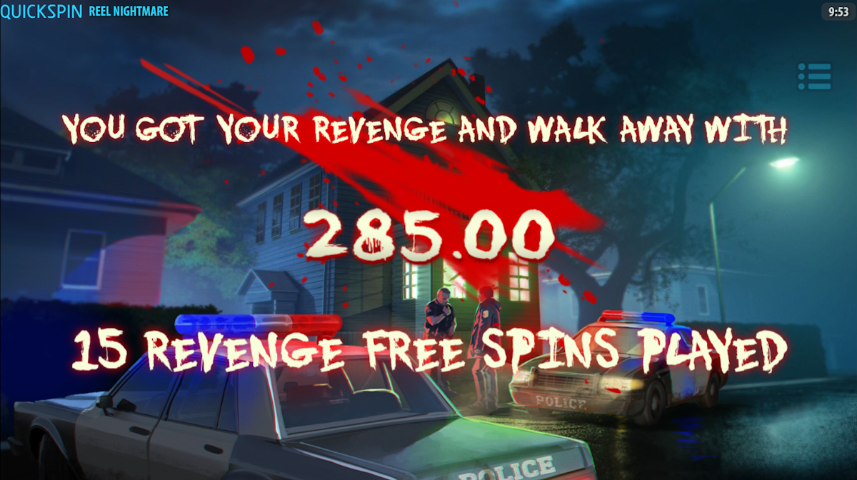 reel nightmare slot free spins total win by quickspin
