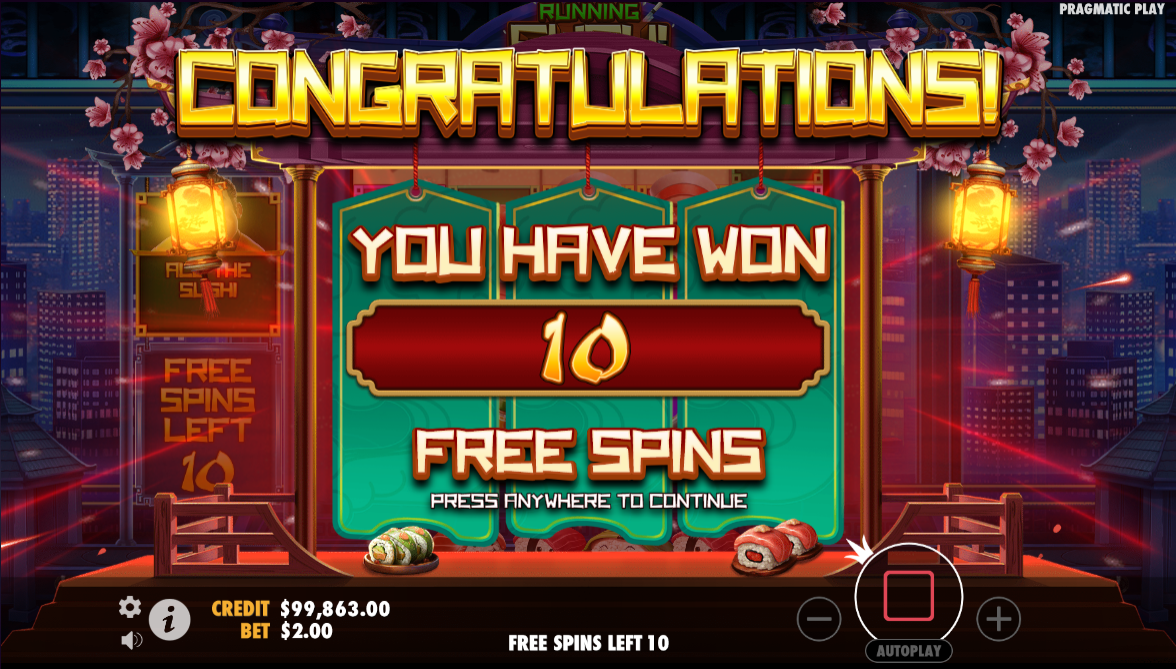 running sushi slot free spins award by pragmatic play
