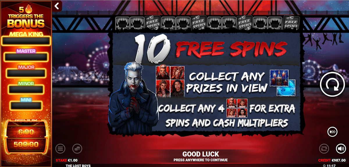 the lost boys slot free spins award by blueprint gaming