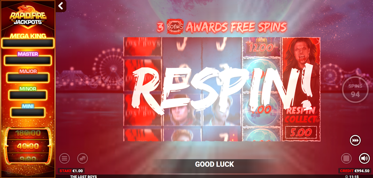the lost boys slot respins feature by blueprint gaming