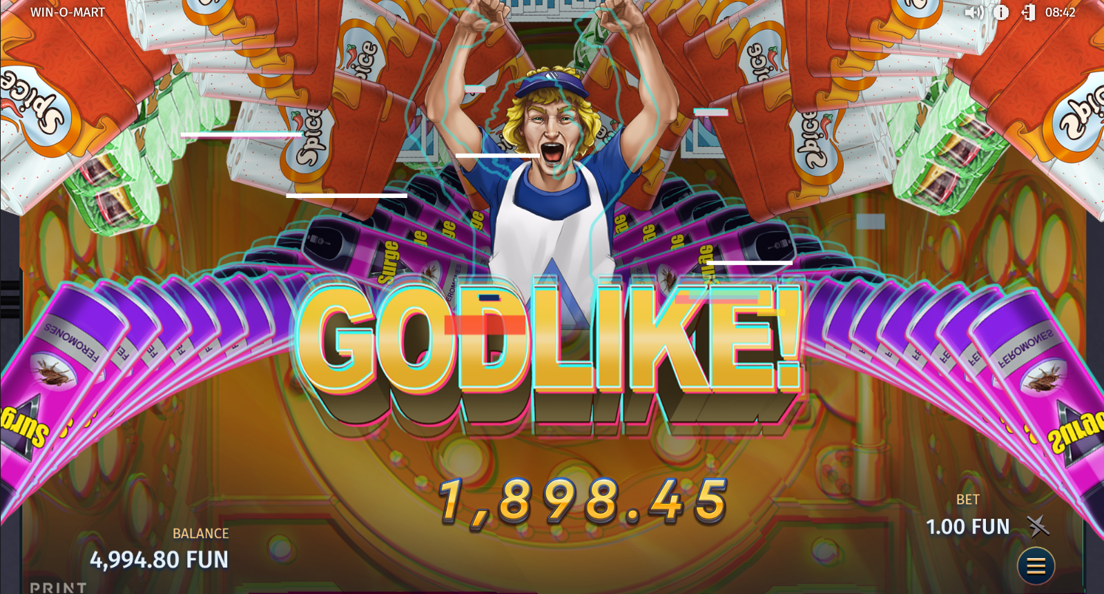 win-o-mart slot big win screen by print studios