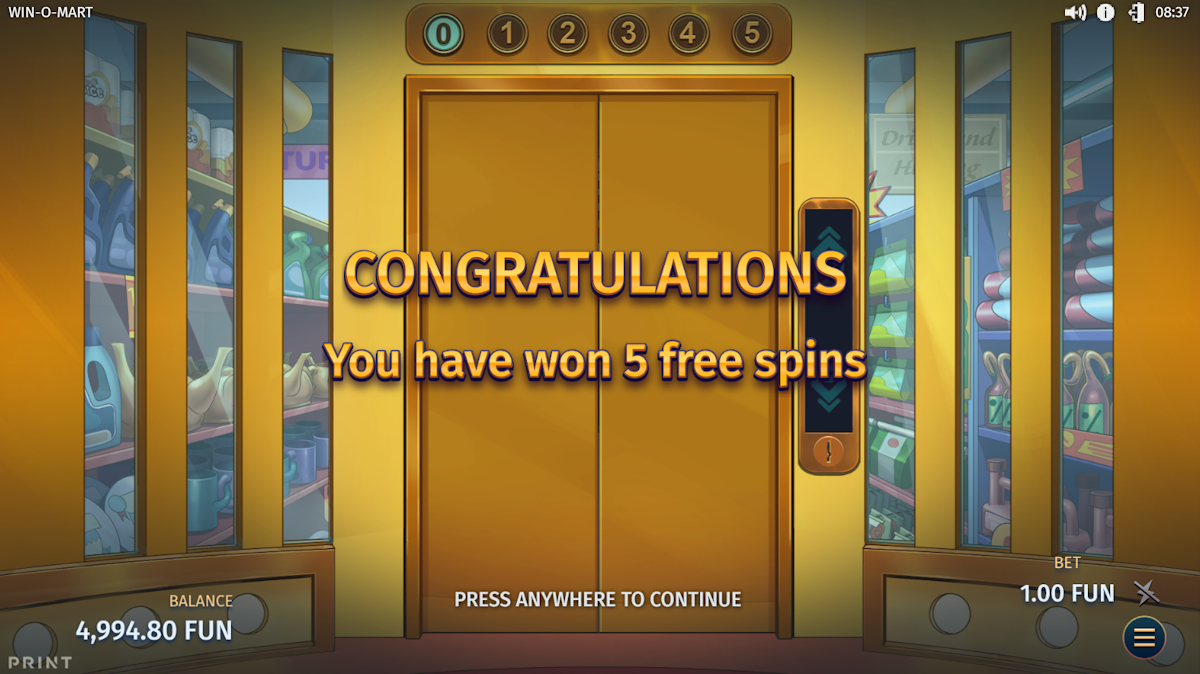 win-o-mart slot free spins award by print studios