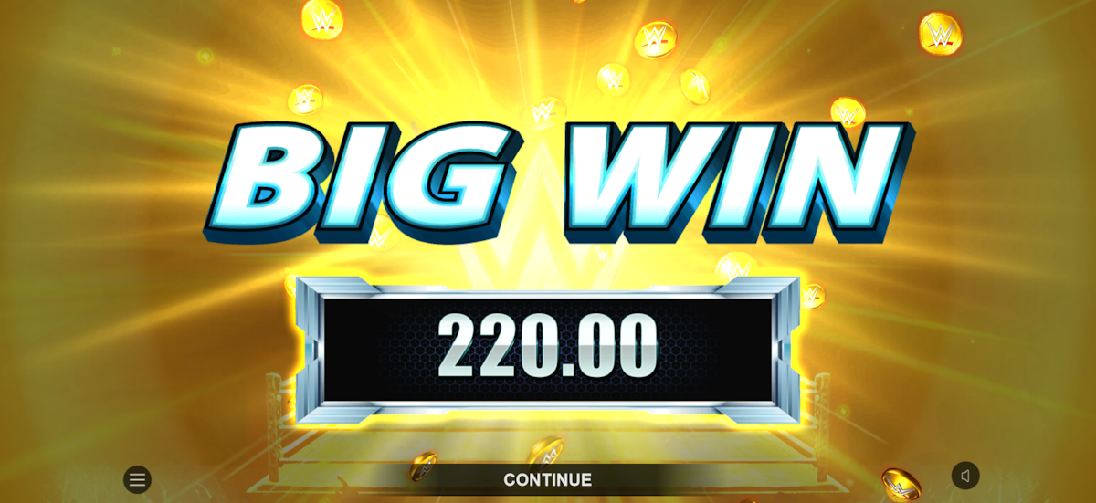 wwe bonus rumble gold blitz slot big win screen by fortune factory studios