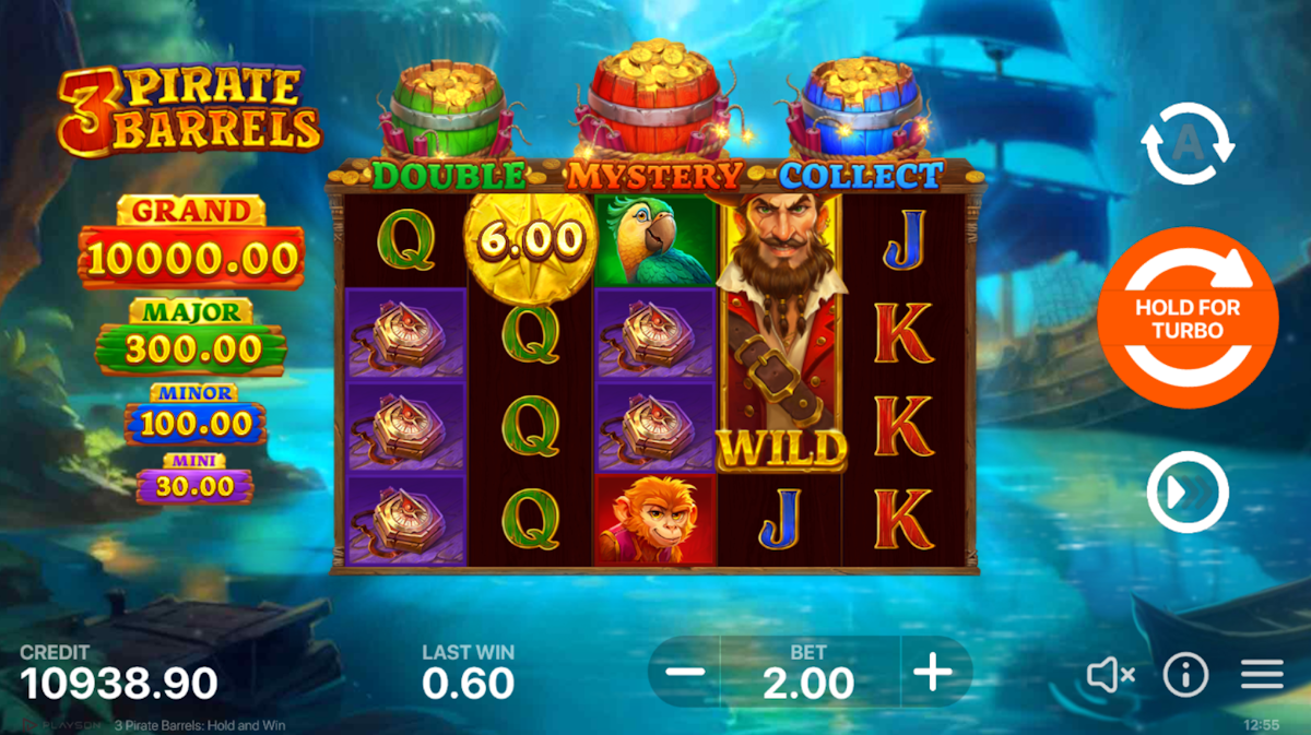 3 pirate barrels hold and win slot base game by playson