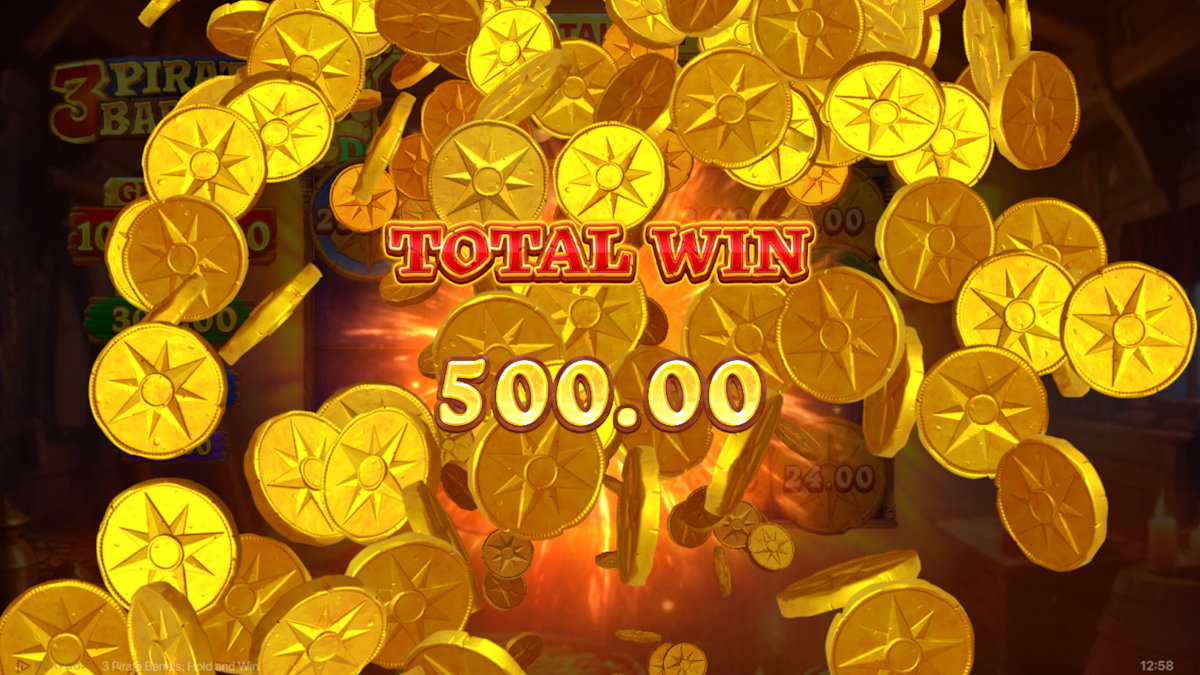 3 pirate barrels hold and win slot big win screen by playson
