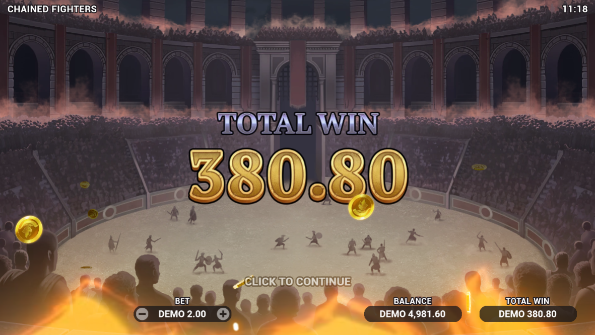 chained fighters slot total win screen by evoplay