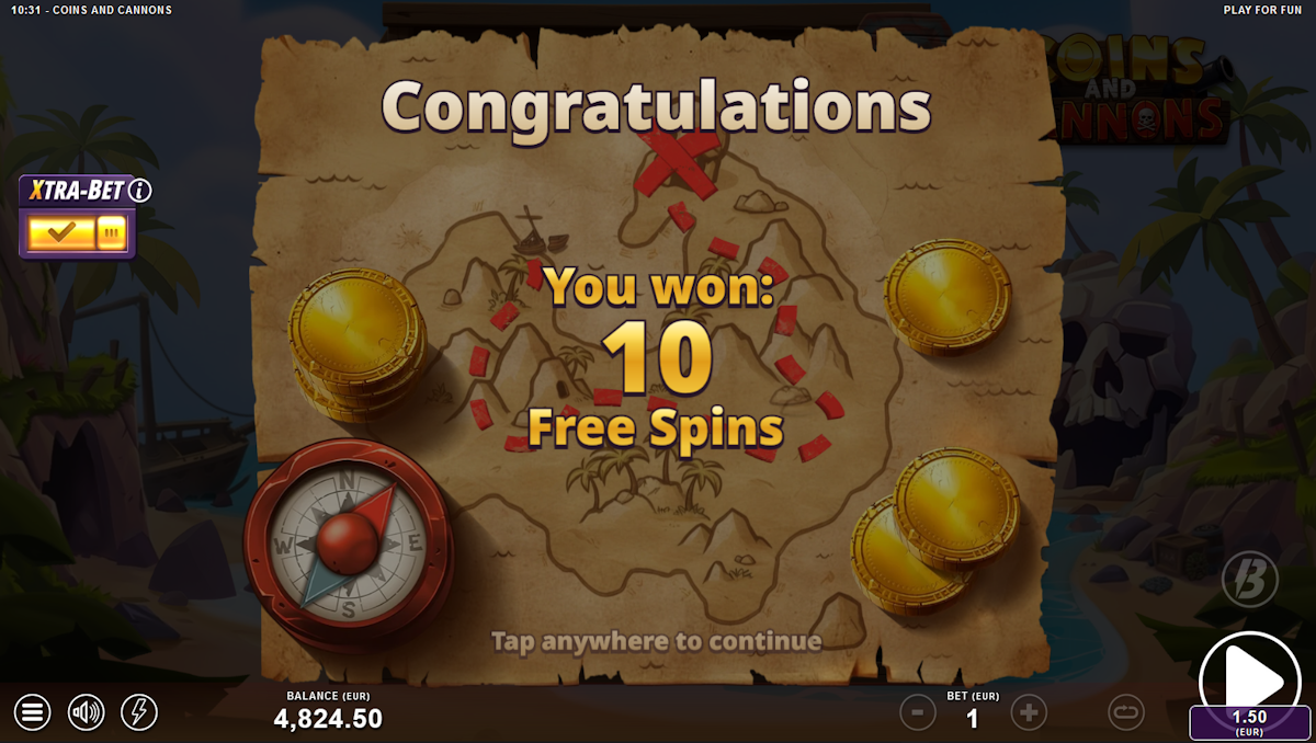 coins and canons slot free spins award by slotmill