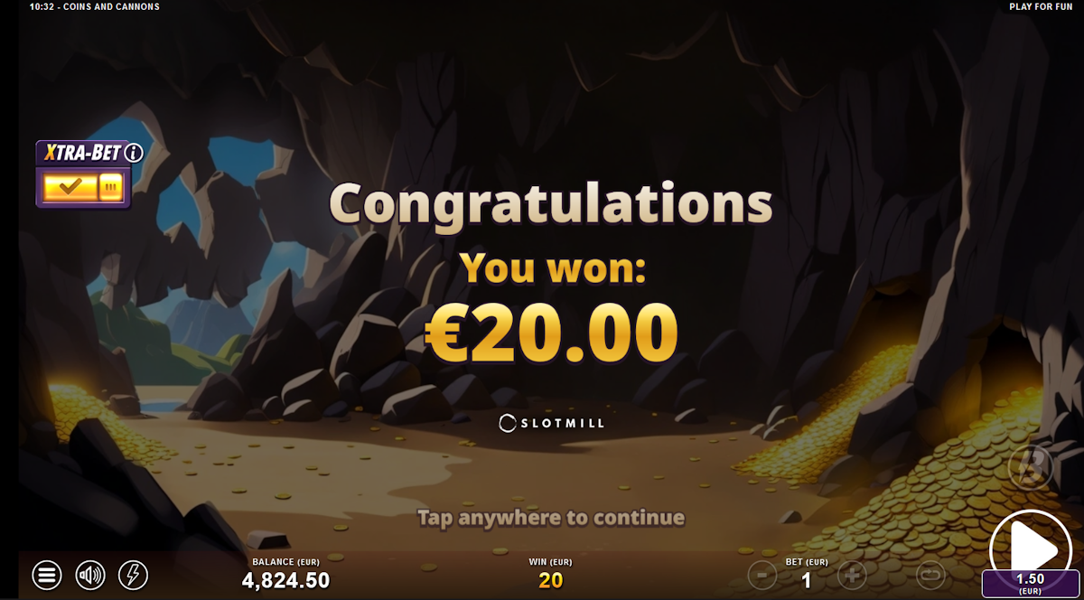 coins and canons slot win screen by slotmill
