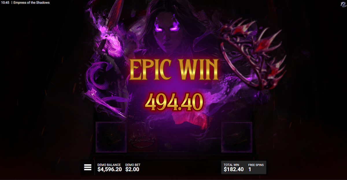 empress of the shadows slot epic win screen by bullshark games
