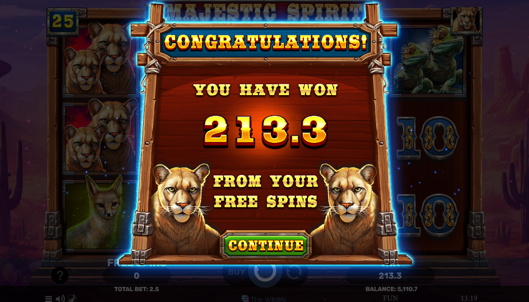 majestic spirit slot big win screen by spinomenal