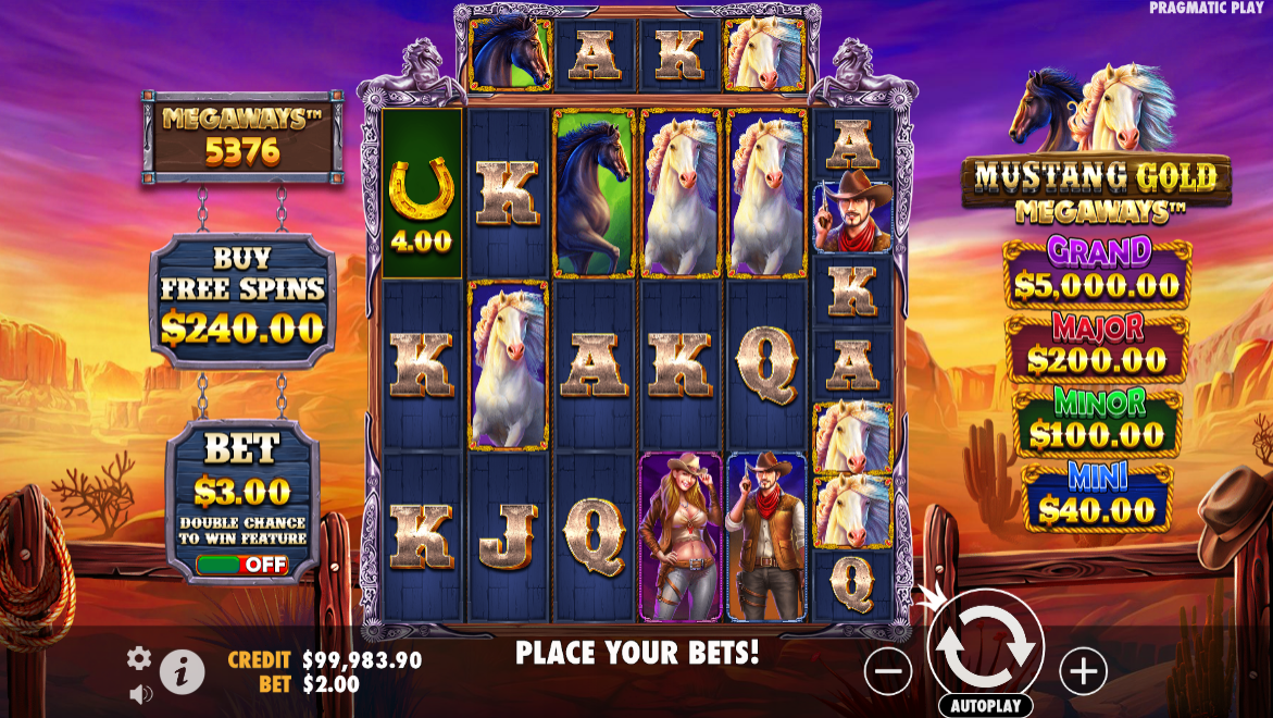 mustang gold megaways slot base game by pragmatic play
