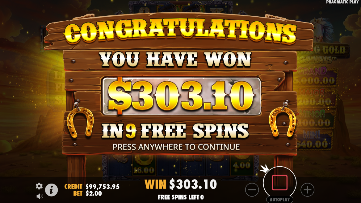 mustang gold megaways slot big win screen by pragmatic play