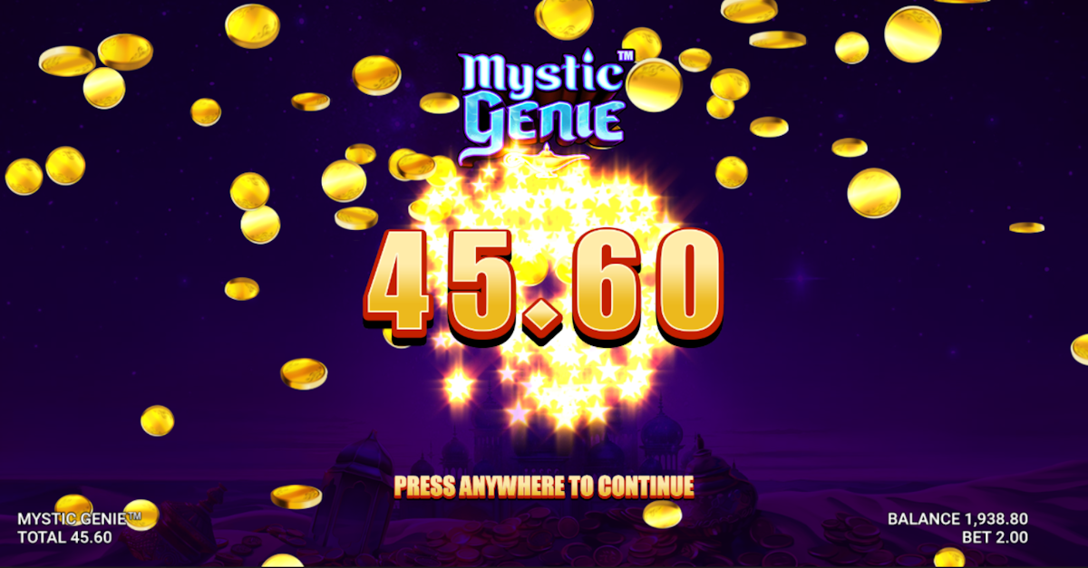 mystic genie slot big win screen by just for the win