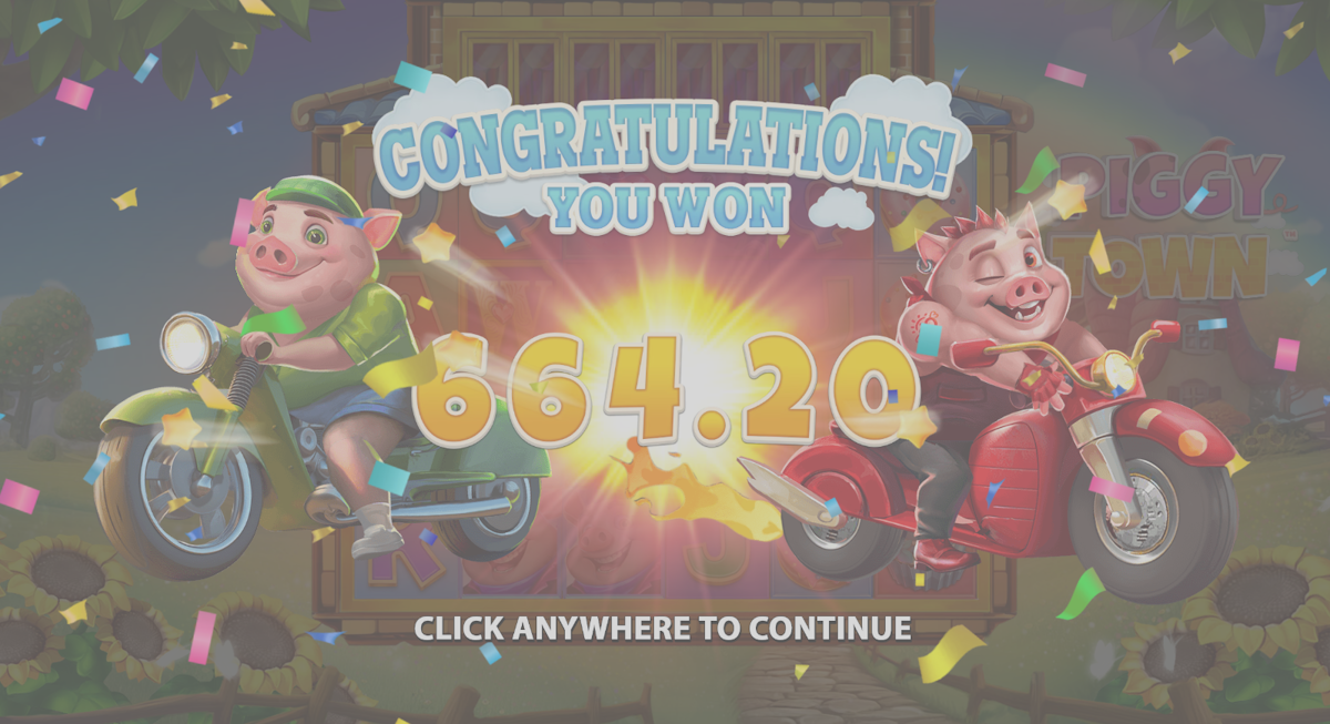 piggy town slot big win screen by stakelogic