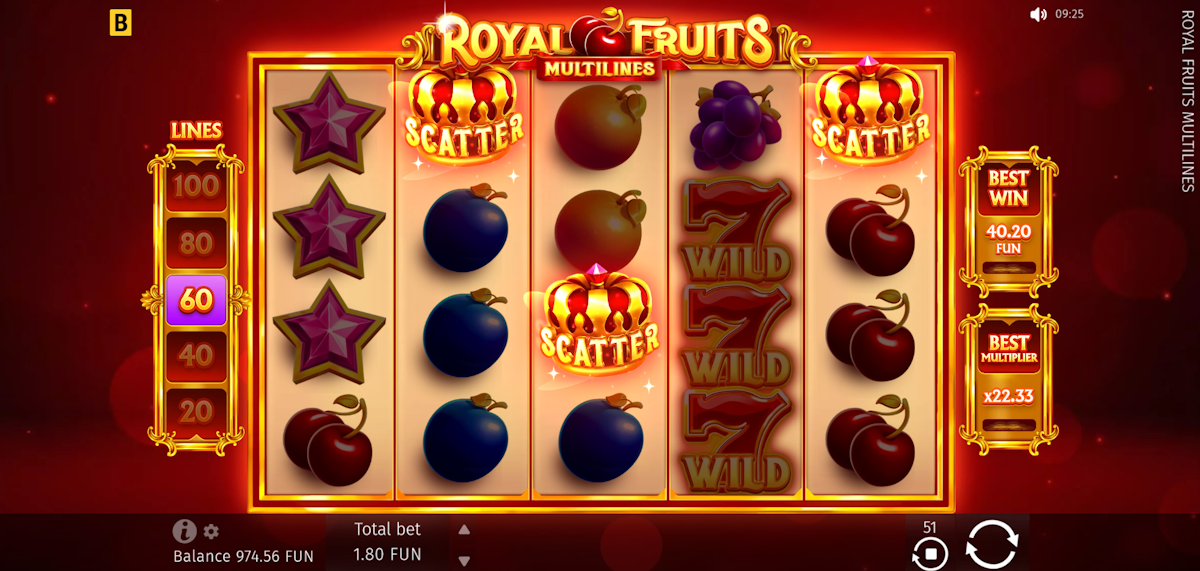 royal fruits multilines slot scatter win by bgaming