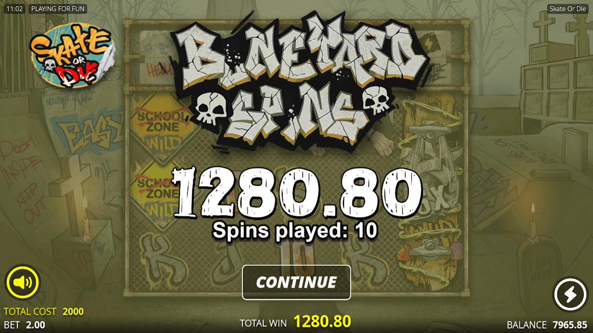skate or die slot feature win screen by nolimit city
